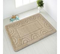 Comart - Tappeto Nicole da Bagno - Rettangolare 67x100 cm - Fondo Antiscivolo in Latex - ad Asciugatura Rapida e Traspirante - Lavabile in Lavatrice - Scendi Doccia e Vasca - in Tinta Unita - Beige