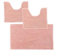 Comart - Tris Tappeti Bagno Shaggy - Set 3 Tappetini Bagno: 1 Rettangolare 45x75 cm + 2 Giro WC 45x38 cm - Super Assorbenti e Morbidi - Antiscivolo - Lavabili in Lavatrice - Texture in 3D - Rosa