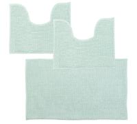 Comart - Tris Tappeti Bagno Shaggy - Set 3 Tappetini Bagno: 1 Rettangolare 45x75 cm + 2 Giro WC 45x38 cm - Super Assorbenti e Morbidi - Antiscivolo - Lavabili in Lavatrice - Texture in 3D - Turchese