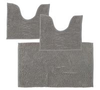 Comart - Tris Tappeti Bagno Shaggy - Set 3 Tappetini Bagno: 1 Rettangolare 45x75 cm + 2 Giro WC 45x38 cm - Super Assorbenti e Morbidi - Antiscivolo - Lavabili in Lavatrice - Texture in 3D - Grigio