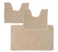Comart - Tris Tappeti Bagno Shaggy - Set 3 Tappetini Bagno: 1 Rettangolare 45x75 cm + 2 Giro WC 45x38 cm - Super Assorbenti e Morbidi - Antiscivolo - Lavabili in Lavatrice - Texture in 3D - Beige