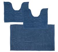 Comart - Tris Tappeti Bagno Shaggy - Set 3 Tappetini Bagno: 1 Rettangolare 45x75 cm + 2 Giro WC 45x38 cm - Super Assorbenti e Morbidi - Antiscivolo - Lavabili in Lavatrice - Texture in 3D - Blu