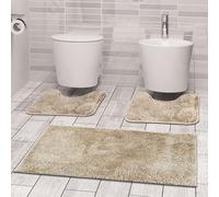 Comart - Tris Tappeti Faith Bagno - Set Tappetini: 1 Tappeto Rettangolare 45x75 cm + 2 Giro Water 45x75 cm - Morbidi e Pelosi - Asciugatura Rapida e Antiscivolo - Lavabili in Lavatrice - Beige/Marrone