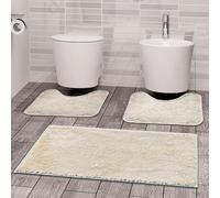 Comart - Tris Tappeti Faith Bagno - Set Tappetini Bagno: 1 Tappeto Rettangolare 45x75 cm + 2 Giro Water 45x75 cm - Morbidi e Pelosi - Asciugatura Rapida e Antiscivolo - Lavabili in Lavatrice - Panna