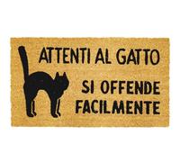 Comart - Zerbino Cute in Cocco - 40x70 cm - Tappeto con Scritte Divertenti su Cani e Gatti - per Ingresso Esterno e Interno - Simpatico Regalo per Entrata di Casa - Antiscivolo - Attenti al Gatto