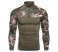 Combat Shirts - Maglietta da uomo con colletto alto con cerniera a 1/4, tattica, a maniche lunghe, stile militare, con tasche, per airsoft, per attività all'aperto, campeggio, escursionismo, caccia,