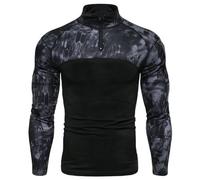 Combat Shirts - Maglietta da uomo con colletto alto con cerniera a 1/4, tattica, a maniche lunghe, stile militare, con tasche, per airsoft, abbigliamento esterno, per escursioni, campeggio, caccia