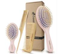 Combetter Set di spazzole e pettini in bambù per tutti i tipi di capelli, spazzola districante per capelli spessi, ricci, lisci e asciutti, per donne, uomini, bambini, antistatica e massaggio del