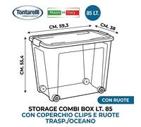 Combi Box Tontarelli con Ruote e Coperchio 67/85 L Trasparente Oceano