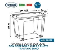 Combi Box Tontarelli con Ruote e Coperchio 67/85 L Trasparente Oceano