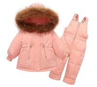 Combinaison de Neige pour Enfant Cordon D'Hiver Doudoune avec Pantalon de Neige Vêtements pour Enfants 2 Pièces Ensemble 2-3 Ans Rose