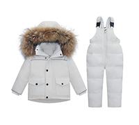 Combinaison de Ski Enfants Filles Ensemble de Ski D'Hiver 2 Pièces avec Bande Réfléchissante Doudoune et Pantalons de Neige 4-5 Ans Blanc