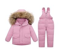 Combinaison de Ski Enfants Filles Ensemble de Ski D'Hiver 2 Pièces avec Bande Réfléchissante Doudoune et Pantalons de Neige 2-3 Ans Rose