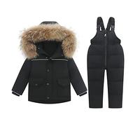 Combinaison de Ski Enfants Filles Ensemble de Ski D'Hiver 2 Pièces avec Bande Réfléchissante Doudoune et Pantalons de Neige 3-4 Ans Noir