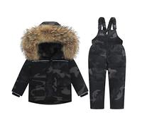 Combinaison de Ski Enfants Filles Ensemble de Ski D'Hiver 2 Pièces avec Bande Réfléchissante Doudoune et Pantalons de Neige 4-5 Ans Camouflage