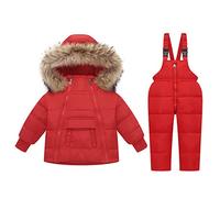 Combinaisons de Neige pour Filles D'Hiver 2 Pièces Doudoune à Capuche et Pantalon de Ski de Neige Ensemble de Tenues pour Enfants 18-24 Mois Rouge