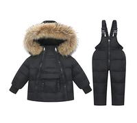 Combinaisons de Neige pour Filles D'Hiver 2 Pièces Doudoune à Capuche et Pantalon de Ski de Neige Ensemble de Tenues pour Enfants 3-4 Ans Noir