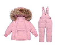 Combinaisons de Neige pour Filles D'Hiver 2 Pièces Doudoune à Capuche et Pantalon de Ski de Neige Ensemble de Tenues pour Enfants 12-18 Mois Rose