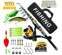 Combinazione di canna e mulino pieghevole,Set completo portatile con borsa per il trasporto,Set di strumenti per la pesca - Per Principianti Adulti Padri E Acqua salata Viaggi all'aperto