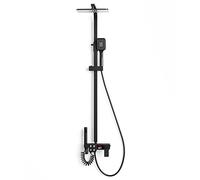 Combinazione di due soffioni doccia quadrati | Soffione doccia a pioggia da 30 cm | Doccetta a mano con 3 impostazioni, ripiano e display digitale | Deviatore a 4 vie fluido | Braccio di estensione r