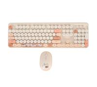 Combinazione di Tastiera e Mouse Wireless, Copritasto Rotondo retrò Alimentato a Batteria Bella Tastiera e Mouse USB per Ufficio (Beige)