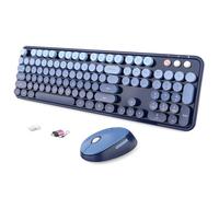 Combinazione di tastiera e mouse wireless, tastiera ergonomica a grandezza naturale con tastiera rotonda retrò, compatibile con Windows, PC, Perfer, per tastiere di casa e ufficio (blu crepuscolo