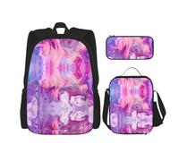 Combinazione di zainetti per la scuola, alla moda e leggero, set di zaini per la scuola per ragazze con simpatico pinguino, Marmo Viola Colorato, Taglia unica