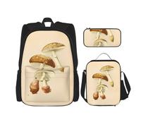Combinazione di zainetti per la scuola, alla moda e leggero, set per la scuola per ragazze, set vintage con disegni di funghi, Funghi commestibili vintage, Taglia unica