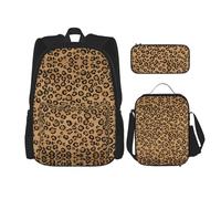 Combinazione di zainetti per la scuola, alla moda e leggero, set per la scuola per ragazze, set vintage con disegni di funghi, Animale Leopardo Selvaggio, Taglia unica