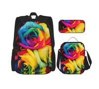 Combinazione di zainetti per la scuola, alla moda e leggero, set per la scuola per ragazze, set vintage con disegni di funghi, Rosa arcobaleno., Taglia unica