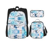 Combinazione di zainetti per la scuola, alla moda e leggero, set per la scuola per ragazze, set vintage con disegni di funghi, Balena di mare e meduse, Taglia unica
