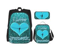 Combinazione di zaini per la scuola, alla moda e leggeri, set per la scuola per ragazze e bambini, stampa a mano, Amo Ginnastica, Taglia unica