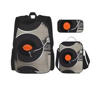 Combinazione di zaini per la scuola, alla moda e leggeri, set per la scuola per ragazze, schnauzer ben educato, Disco in vinile vintage, Taglia unica