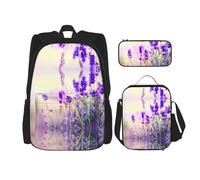 Combinazione di zaini per la scuola, alla moda e leggero, set di zaini per la scuola per ragazze, set con uccellini, Fiore di lavanda, Taglia unica