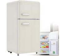 Combinazione frigorifero-congelatore retrò: due porte, altezza 86,8 cm, larghezza 45,5 cm, piccolo frigorifero, volume totale 60 litri, silenzioso, 120 kWh/anno,White