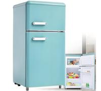 Combinazione frigorifero-congelatore retrò: due porte, altezza 86,8 cm, larghezza 45,5 cm, piccolo frigorifero, volume totale 60 litri, silenzioso, 120 kWh/anno,Blue