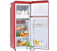 Combinazione Frigorifero E Congelatore Retrò,Frigorifero a Doppia Porta Superiore E Inferiore,Capacità Totale 92L,Con Capacità Congelatore 28L,116 Kwh/Anno,Luce LED,Cassetto Verdura,Red