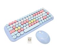 Combinazione Mouse e Tastiera Wireless, Tastiera per Macchina da Scrivere con Tasti Tondi Colorati, Tastiera Kawaii Leggera e Silenziosa da 2,4 G USB Compatibile con(Colore Misto Azzurro Confetto)