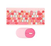 Combinazione Tastiera e Mouse Colorati, Set Tastiera e Mouse Wireless 2.4G USB 86 Tasti Retro Round Cute Keycap 1200 DPI per Computer, Laptop, PC Desktop, Mac(Rosa)