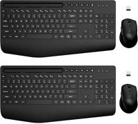 Combinazione tastiera e mouse wireless, design ergonomico di dimensioni standard con poggiapolsi imbottito, supporto per telefono integrato, connettività USB silenziosa a 2,4 GHz per PC, laptop
