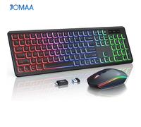 Combinazione tastiera e mouse wireless retroilluminati RGB, lettere illuminate ricaricabili, dimensioni complete, ergonomico, modalità Sleep, 2,4 GHz