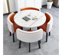 Combinazione Tavolo e Sedia per Reception Ufficio Set Tavolo Pranzo Rotondo per 4 Persone Materiale In Pelle Facile Pulire Salvaspazio Adatto per Cucine e Aree Reception di Uffici B-Orange White