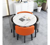 Combinazione Tavolo e Sedia per Reception Ufficio Set Tavolo Pranzo Rotondo per 4 Persone Materiale In Pelle Facile Pulire Salvaspazio Adatto per Cucine e Aree Reception di Uffici B-Gray + Orange