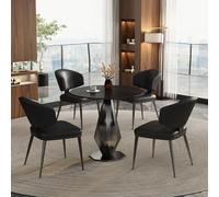 Combinazione Tavolo Pranzo e Sedie per Negoziazioni Commerciali Moderne 60/70/80 Cm Set Tavolo e Sedie Con Piano In Pietra Base Poligonale Adatto per Sale Riunioni E Aree Reception Black + Black 70cm