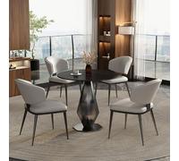 Combinazione Tavolo Pranzo e Sedie per Negoziazioni Commerciali Moderne 60/70/80 Cm Set Tavolo e Sedie Con Piano In Pietra Base Poligonale Adatto per Sale Riunioni E Aree Rece Black + Light Grey 60cm