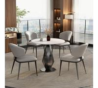 Combinazione Tavolo Pranzo e Sedie per Negoziazioni Commerciali Moderne 60/70/80 Cm Set Tavolo e Sedie Con Piano In Pietra Base Poligonale Adatto per Sale Riunioni E Aree Rece White + Light Grey 70cm