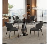Combinazione Tavolo Pranzo e Sedie per Negoziazioni Commerciali Moderne 60/70/80 Cm Set Tavolo e Sedie Con Piano In Pietra Base Poligonale Adatto per Sale Riunioni E Aree Recep Black + Dark Grey 70cm