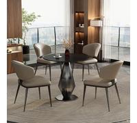 Combinazione Tavolo Pranzo e Sedie per Negoziazioni Commerciali Moderne 60/70/80 Cm Set Tavolo e Sedie Con Piano In Pietra Base Poligonale Adatto per Sale Riunioni E Aree Reception Black + Khaki 60cm