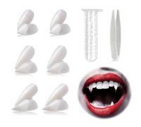 COMBLU Denti di Vampiro, 6 paia di zanne di vampiro con adesivo solido, zanne di vampiro di Halloween per oggetti di scena del costume di Halloween Bomboniere di partito (13 mm 15 mm 17 mm)