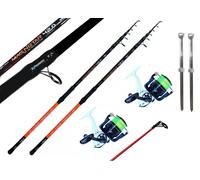 Combo 2 Canne + 2 Mulinelli + 2 Reggi Canna Pesca Fondo Surf Casting Mare